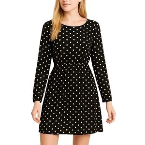 J. Crew Long Sleeve Black and White Polka Dot Dress Elastic Waist Size 0